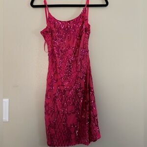Pink sequin homecoming dress.